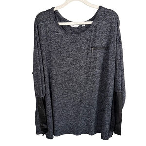 Reitmans Charcoal Knit Top with Faux Leather Accents Size 2X Casual Office